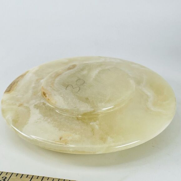 Vintage Alabaster or Onyx Hand Carved Stone Ashtray Brass Rim Made in Italy 5in - Picture 5 of 7